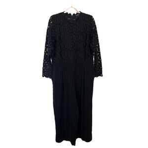 Eloquii Black Dressy Wide Leg Long Sleeve Lace One Piece Formal  Jumper Size 16